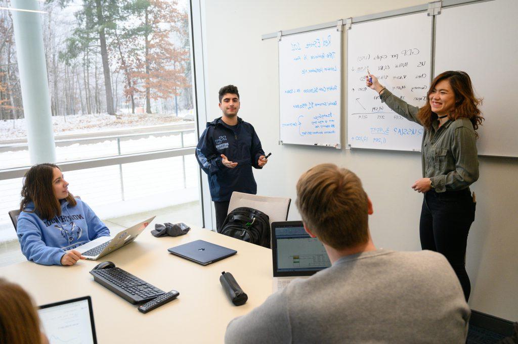 Students studying on campus